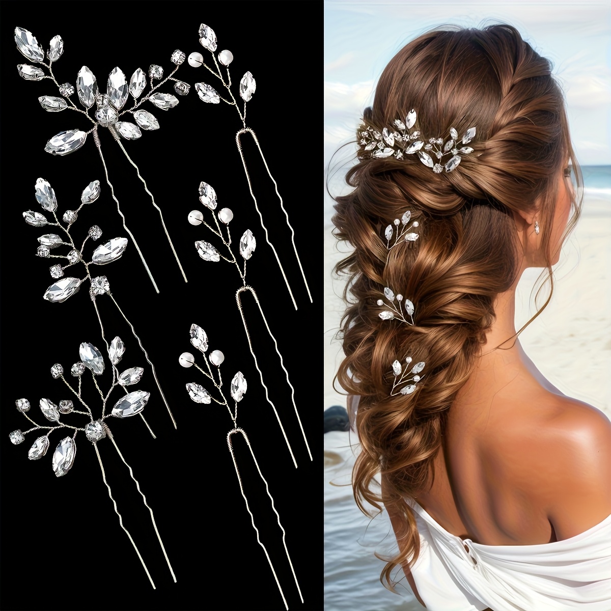 6pcs Bride Wedding Hair Additions, Elegant Headwear